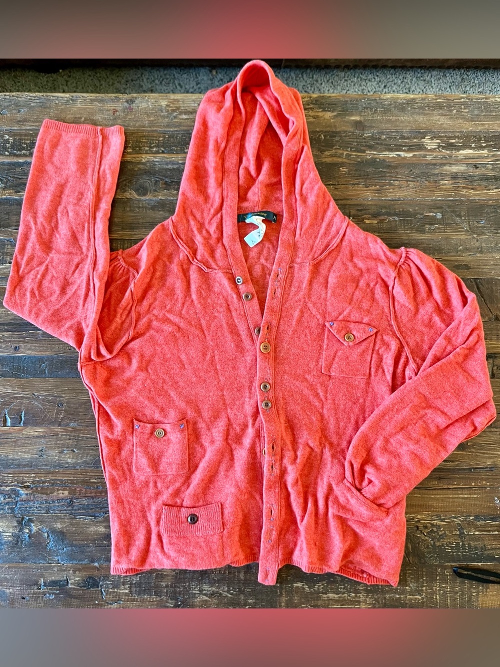 Anthropologie Cartonnier Melon Orange Hooded Cardigan Size S/M